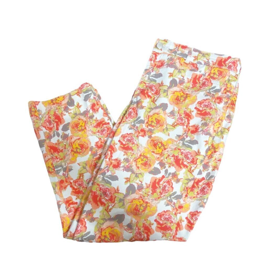 Madison Multicolor Floral Stretchy Pants Roses Peach / Red / Cream Women's Sz 10